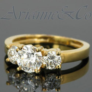 18K Yellow Solid Gold Clarity Enhanced  Diamond Three Stone Engagement Ring 1.72 Ctw